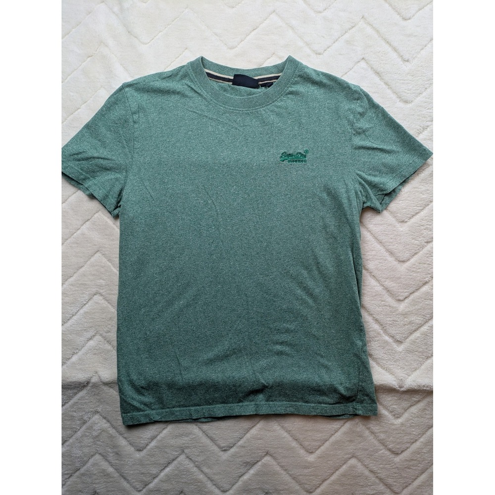 Superdry Mens Green Heathered Short Sleeve Logo Embroidered T-Shirt Small